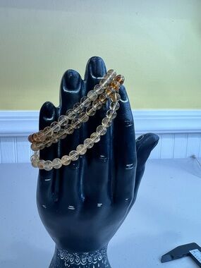 Women’s Citrine Beaded Stretch Bracelet - Gold Tones